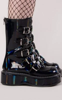 Demonia EMILY-330 Black Holographic Boots Shoes