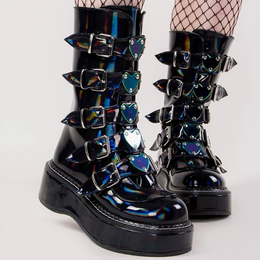 Demonia EMILY-330 Black Holographic Boots (Last Pair: Size 12) 5 Demonia EMILY-330 Black Holographic Boots (Last Pair: Size 12)