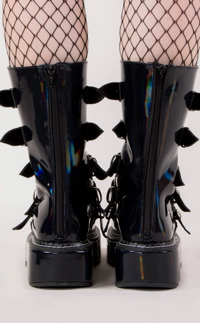 Demonia EMILY-330 Black Holographic Boots (Last Pair: Size 12) 7 Demonia EMILY-330 Black Holographic Boots (Last Pair: Size 12)