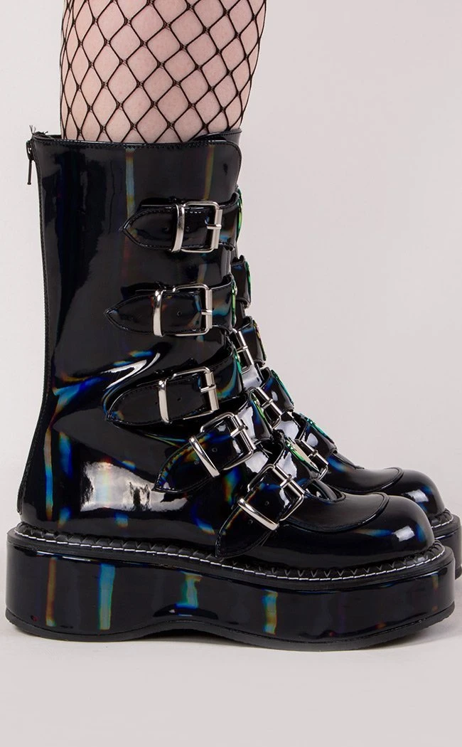 Demonia EMILY-330 Black Holographic Boots (Last Pair: Size 12) 3 Demonia EMILY-330 Black Holographic Boots (Last Pair: Size 12)