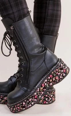 Demonia EMILY-350 Black Floral Boots