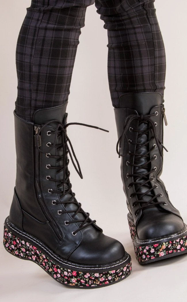 Demonia EMILY-350 Black Floral Boots 6 Demonia EMILY-350 Black Floral Boots