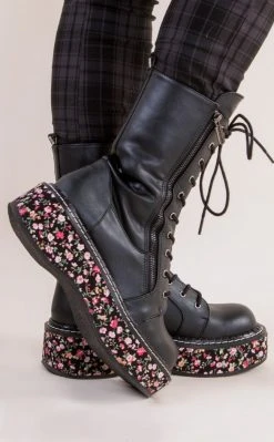 Demonia EMILY-350 Black Floral Boots