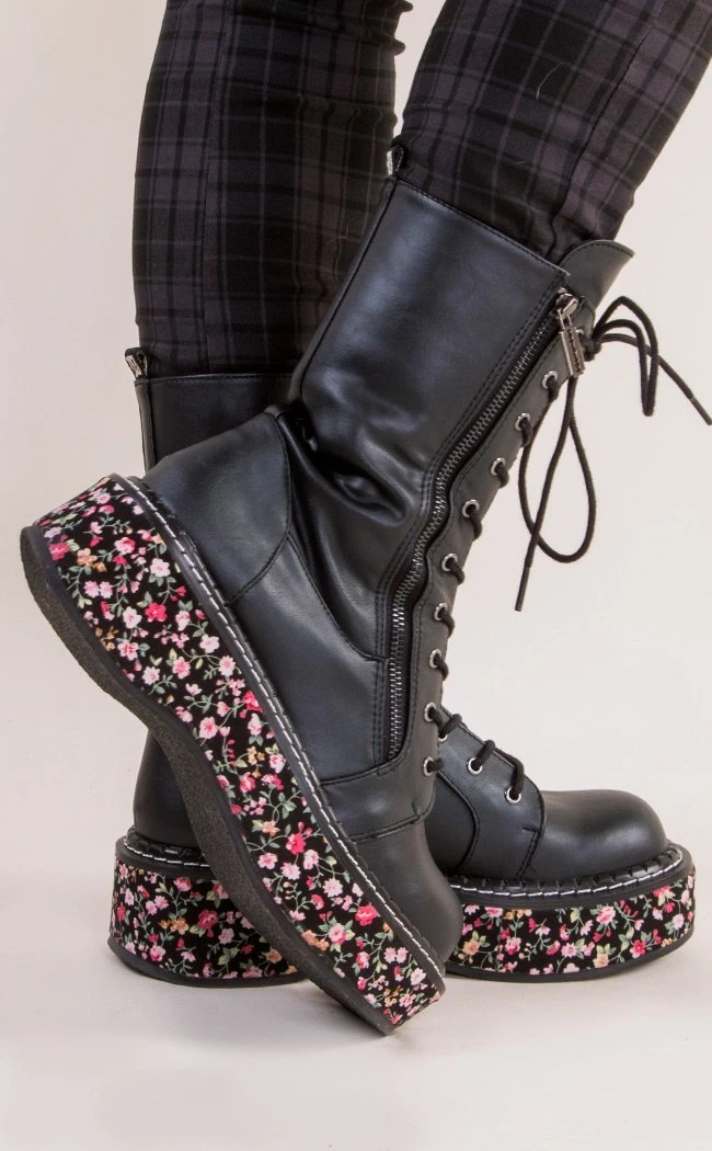 Demonia EMILY-350 Black Floral Boots 3 Demonia EMILY-350 Black Floral Boots