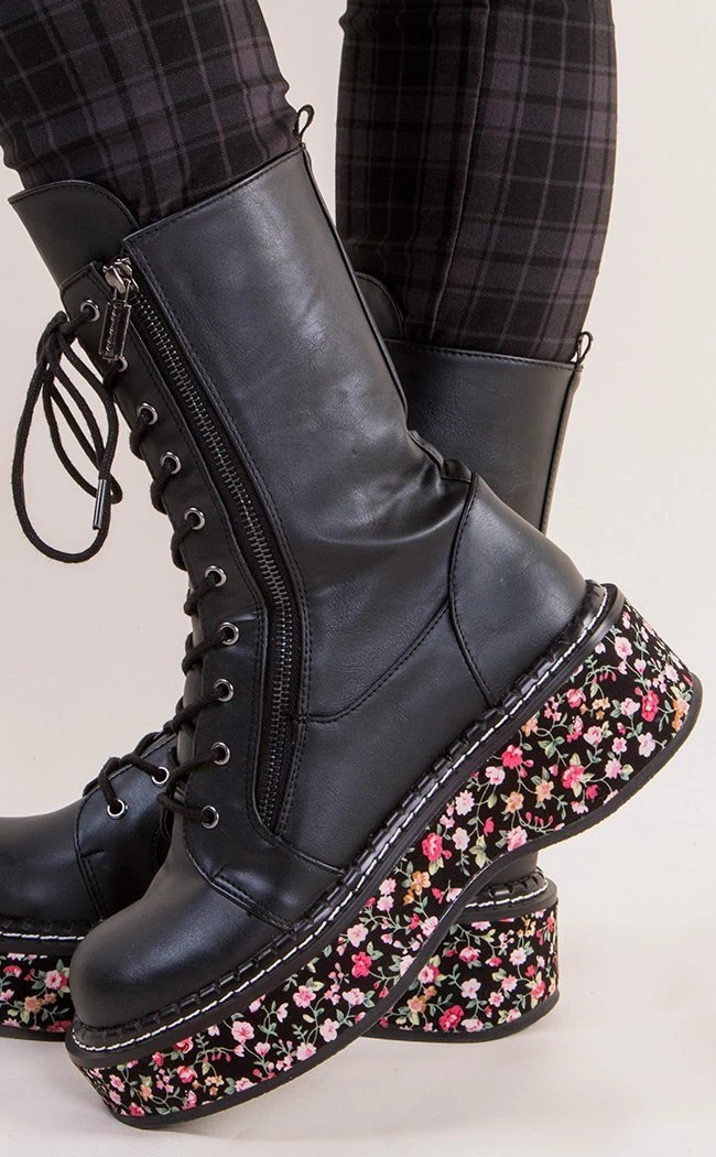 Demonia Sale EMILY-350 Black Floral Boots (Last Pair: Size 10) 4 Demonia Sale EMILY-350 Black Floral Boots (Last Pair: Size 10)