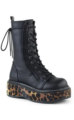 Demonia EMILY-350 Black Leopard Boots (Last Pair: Size 9)