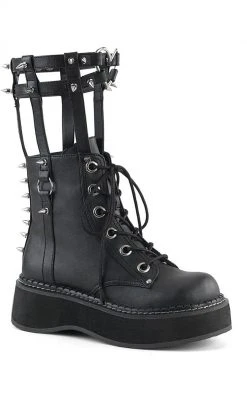 Demonia Shoes EMILY-357 Black Vegan Leather Ankle Boots