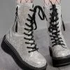 Demonia EMILY-362 Silver Rhinestone Combat Boots Shoes