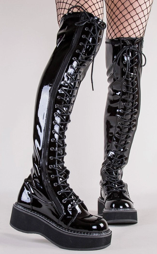 Demonia EMILY-375 Black Patent Thigh High Boots Shoes 4 Demonia EMILY-375 Black Patent Thigh High Boots Shoes