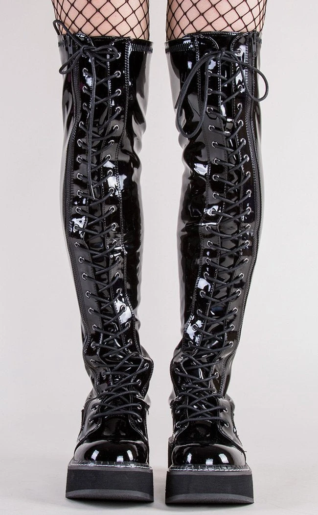 Demonia EMILY-375 Black Patent Thigh High Boots Shoes 5 Demonia EMILY-375 Black Patent Thigh High Boots Shoes