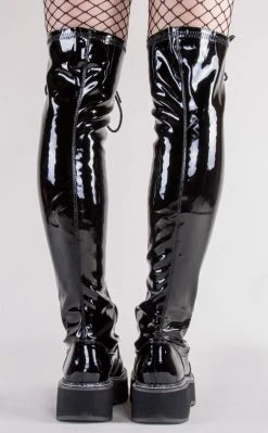 Demonia EMILY-375 Black Patent Thigh High Boots Shoes 11 Demonia EMILY-375 Black Patent Thigh High Boots Shoes