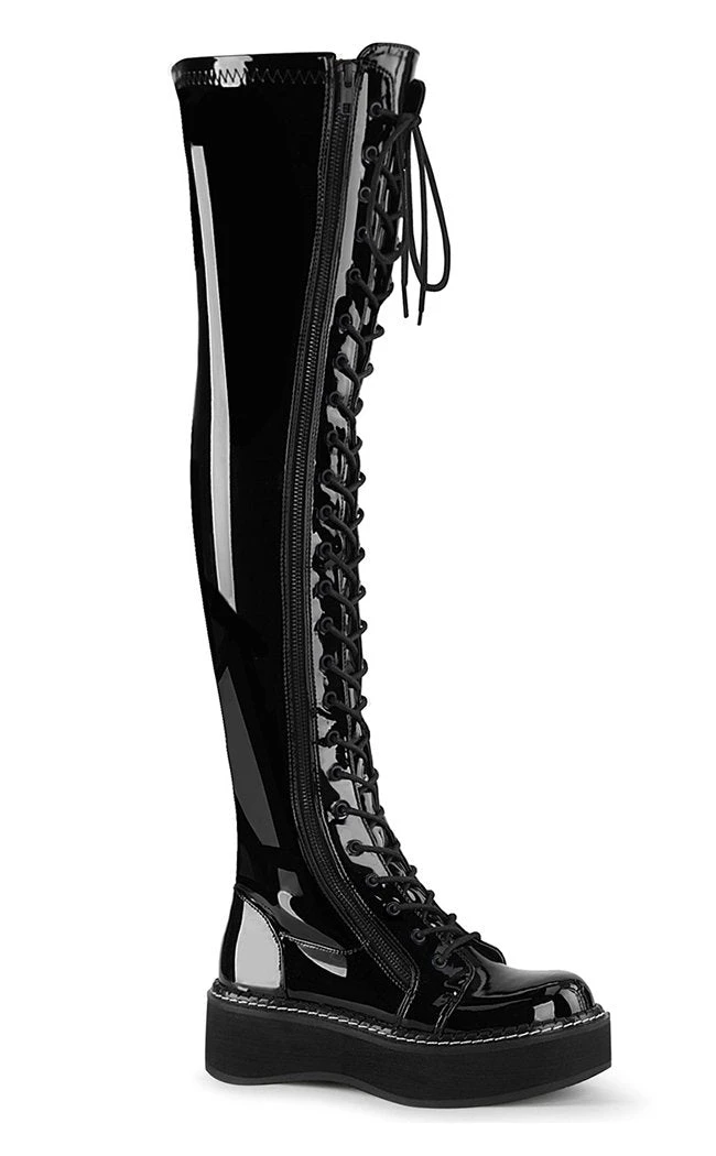 Demonia EMILY-375 Black Patent Thigh High Boots Shoes 7 Demonia EMILY-375 Black Patent Thigh High Boots Shoes