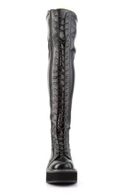 Demonia EMILY-375 Black Vegan Leather Thigh High Boots