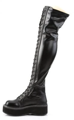 Demonia EMILY-375 Black Vegan Leather Thigh High Boots