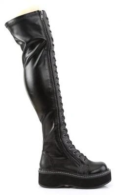 Demonia EMILY-375 Black Vegan Leather Thigh High Boots