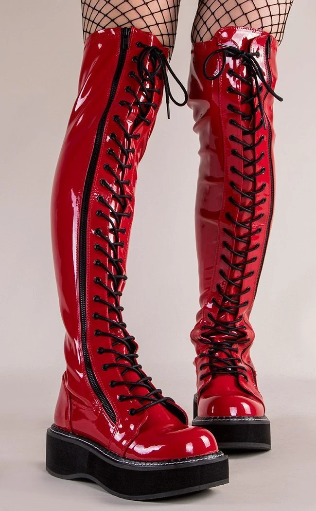 Demonia EMILY-375 Red Patent Thigh High Boots 4 Demonia EMILY-375 Red Patent Thigh High Boots