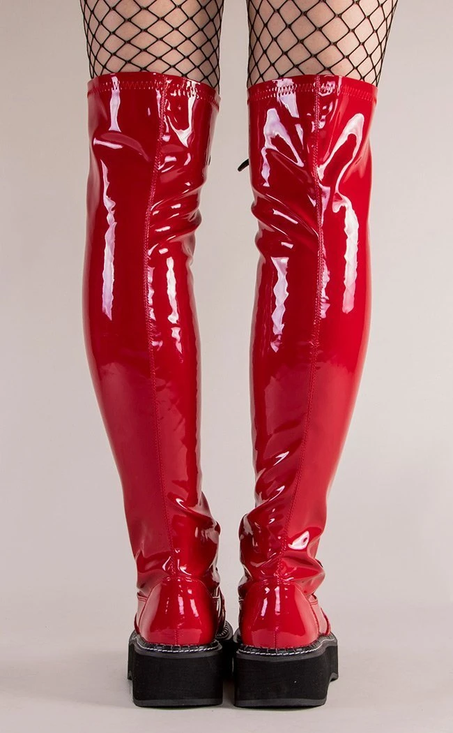 Demonia EMILY-375 Red Patent Thigh High Boots 6 Demonia EMILY-375 Red Patent Thigh High Boots