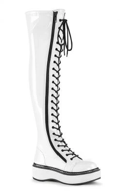 Demonia EMILY-375 White Patent Thigh High Boots (Last Pair: 7)