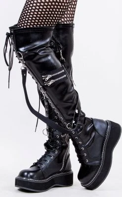Demonia Shoes EMILY-377 Black Thigh High Boots