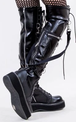 Demonia Shoes EMILY-377 Black Thigh High Boots