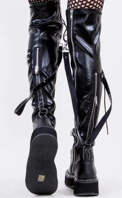 Demonia Shoes EMILY-377 Black Thigh High Boots
