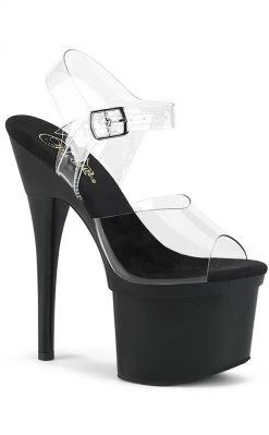 Pleaser Pole Shoes ESTEEM-708 Clear/Black Matte Peeptoe Heels