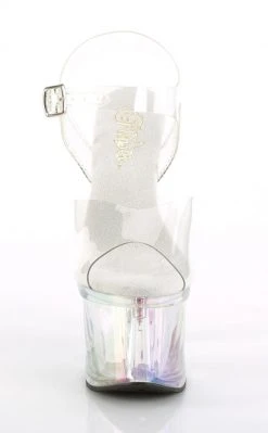 Pleaser Pole Shoes ESTEEM-708RBP Clear Hologram Peeptoe Heels