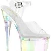 Pleaser Pole Shoes ESTEEM-708RBP Clear Hologram Peeptoe Heels