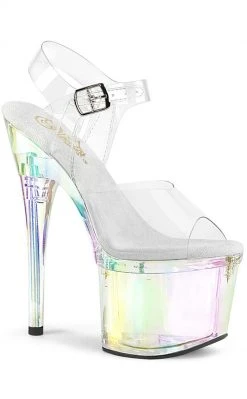 Pleaser Pole Shoes ESTEEM-708RBP Clear Hologram Peeptoe Heels