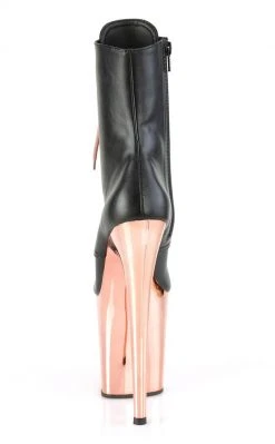 Pleaser FLAMINGO-1020 Black Faux Leather/Rose Gold Chrome Boots