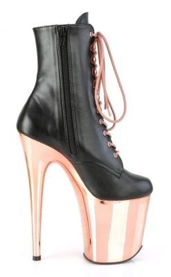 Pleaser FLAMINGO-1020 Black Faux Leather/Rose Gold Chrome Boots