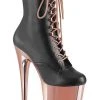 Pleaser FLAMINGO-1020 Black Faux Leather/Rose Gold Chrome Boots