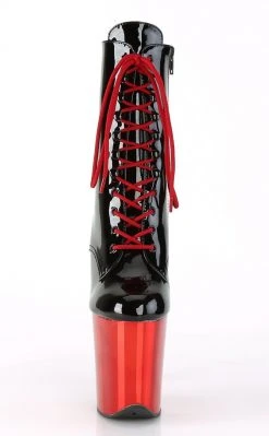 Pleaser FLAMINGO-1020 Black Patent & Red Chrome Boots