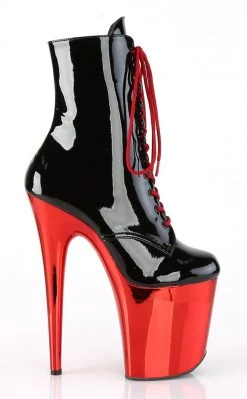 Pleaser FLAMINGO-1020 Black Patent & Red Chrome Boots