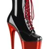 Pleaser FLAMINGO-1020 Black Patent & Red Chrome Boots