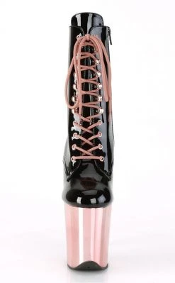 Pleaser Pole Shoes FLAMINGO-1020 Black Patent & Rose Gold Boots