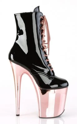 Pleaser Pole Shoes FLAMINGO-1020 Black Patent & Rose Gold Boots