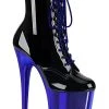 Pleaser FLAMINGO-1020 Black Patent Royal Blue Chrome Boots Pole Shoes