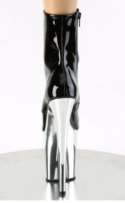 Pleaser Pole Shoes FLAMINGO-1020 Black Patent Silver Chrome Boots 10 Pleaser Pole Shoes FLAMINGO-1020 Black Patent Silver Chrome Boots