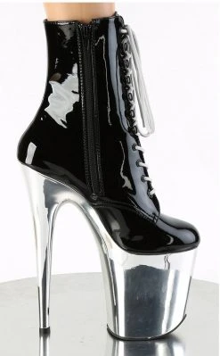 Pleaser Pole Shoes FLAMINGO-1020 Black Patent Silver Chrome Boots 11 Pleaser Pole Shoes FLAMINGO-1020 Black Patent Silver Chrome Boots