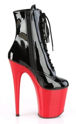 Pleaser Pole Shoes FLAMINGO-1020 Black & Red Patent Ankle Boots