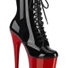Pleaser Pole Shoes FLAMINGO-1020 Black & Red Patent Ankle Boots
