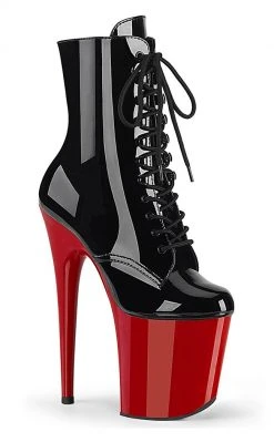 Pleaser Pole Shoes FLAMINGO-1020 Black & Red Patent Ankle Boots