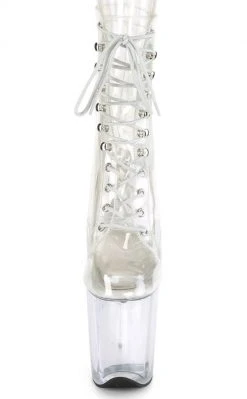 Pleaser Pole Shoes FLAMINGO-1020 Clear Lace Up Boots