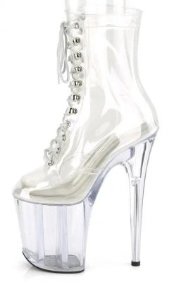Pleaser Pole Shoes FLAMINGO-1020 Clear Lace Up Boots