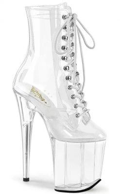 Pleaser Pole Shoes FLAMINGO-1020 Clear Lace Up Boots
