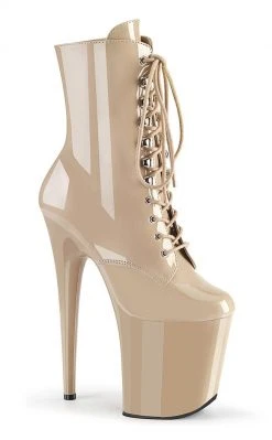 Pleaser FLAMINGO-1020 Nude Patent Ankle Boots