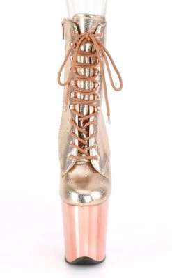 Pleaser Pole Shoes FLAMINGO-1020 Rose Gold Textured Metallic Chrome Boots