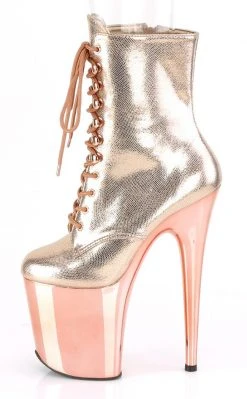 Pleaser Pole Shoes FLAMINGO-1020 Rose Gold Textured Metallic Chrome Boots