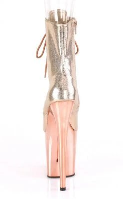 Pleaser Pole Shoes FLAMINGO-1020 Rose Gold Textured Metallic Chrome Boots